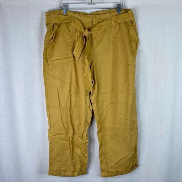 Stitch Star Yellow Mustard Cropped Paper Bag Cuffed Hem Belted Pants 1X - Picture 2 of 9